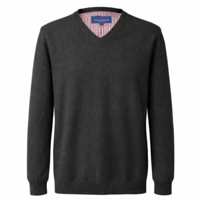 Adriano Guinari pulóver normál (regular fit) sötétszürke V-nyakú black-anthracit-260308