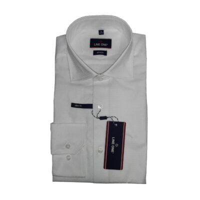 Line One vasaláskönnyített slim fit fehér ing