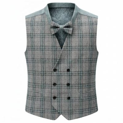 MNZ Black mellény enyhén karcsúsított (modern fit) szürke-zöld kockás 2 soros