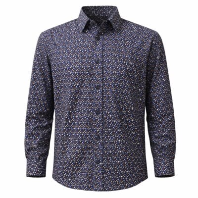 Stooker normál fazonú drapp - kék - barna mintás ing 7315 026 000