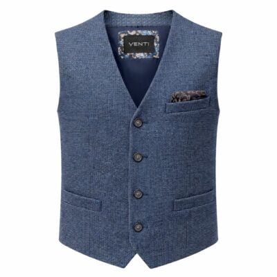 Venti modern fit kék-fekete tyúklábmintás mellény 534140000-105