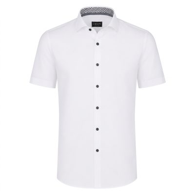 Venti rövid ujjú ing enyhén karcsúsított (modern fit) fehér sötétkék gombos, vasalásmentes ; gallérbelső szürke mintás