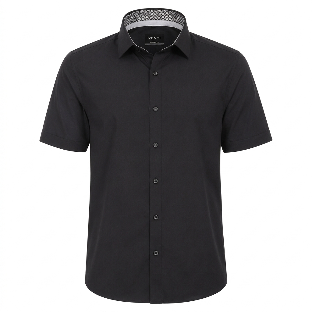Venti rövid ujjú ing enyhén karcsúsított (modern fit) fekete vasalásmentes